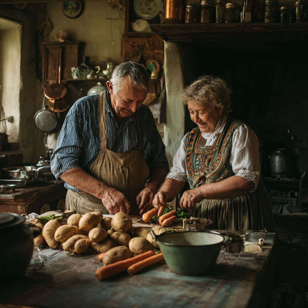 Mosolygó magyar család együtt főz az egészséges életmód jegyében